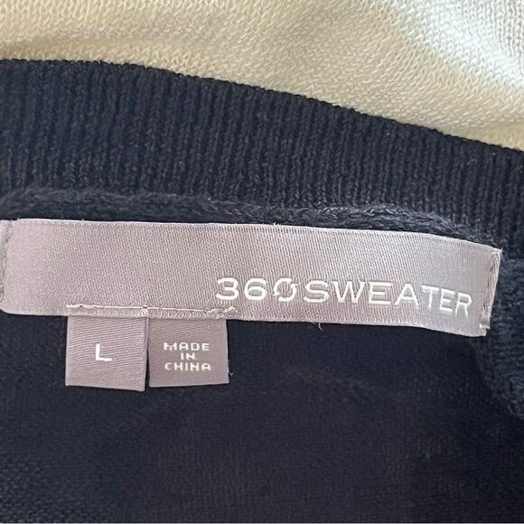360 Linen Knit Sweater Size Large Black and Cream Color block Lightweight - Picture 7 of 8